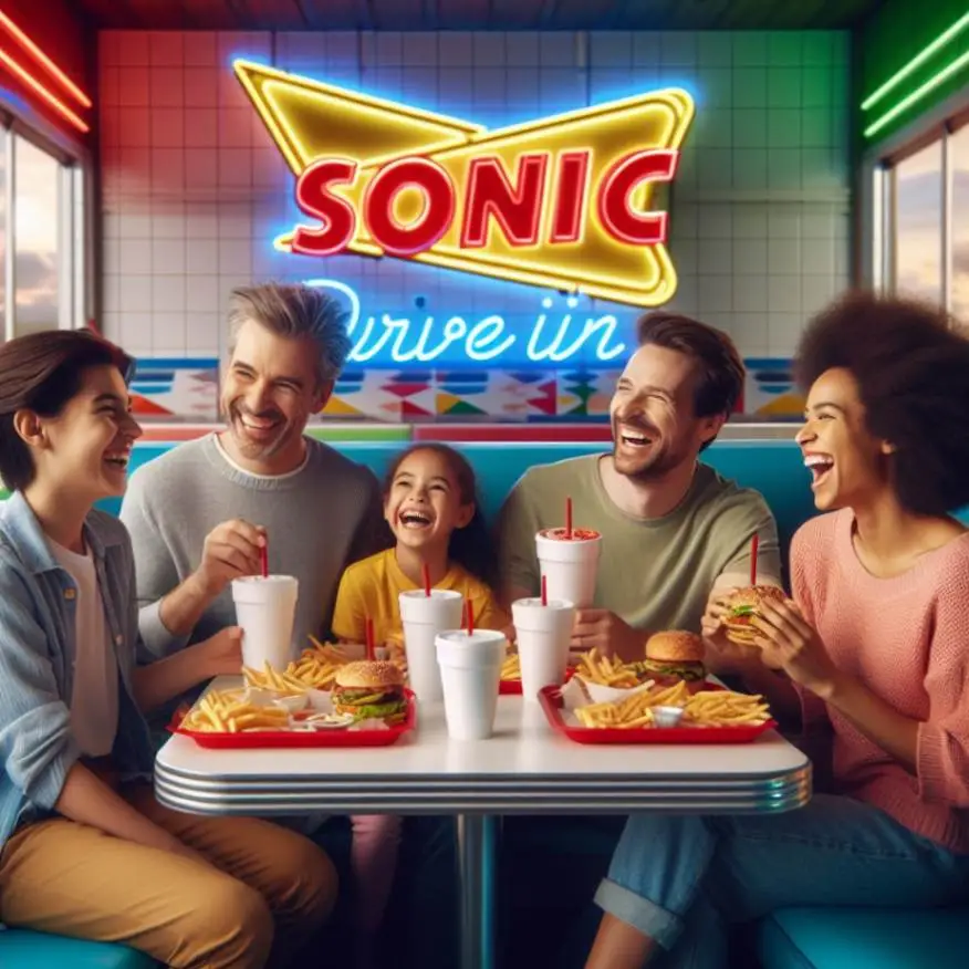 a happy family enjoying sonic food